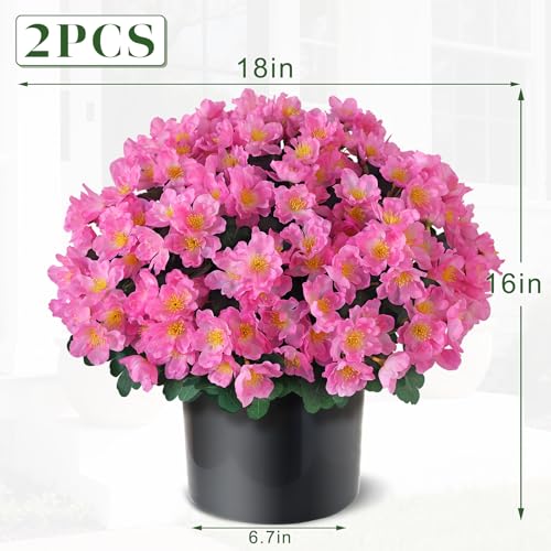 Juxdp 2 Sets of Artificial Camellia Topiary Ball Trees for Front Door(Pink) | No Assembly Required, Fade-resistant, Fake Flower Potted Plants, Faux Potted Bushes, for Farmhouse/Porch/Garden/Outdoor Decor - color: Pink