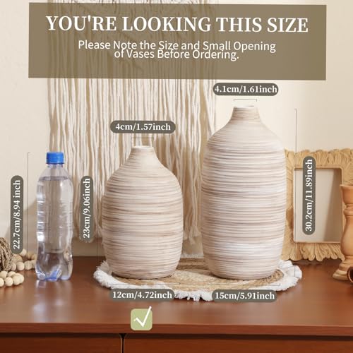 ALMA 9 Inch White Boho Vase for Modern Farmhouse|Ceramic Pampas Grass Vases|Decorative Rustic Vase for Home Decor, Modern Farmhouse, Coffee Table, Shelf, Mantel Decor - color: Oval-white-9''