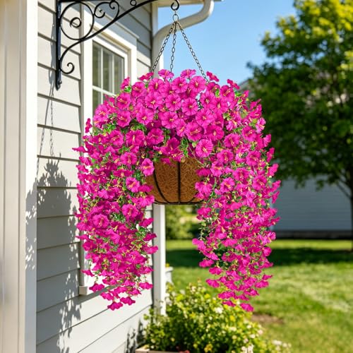 Artificial Flowers for Outdoors, 6-Pack 420 Blooms UV Resistant Hanging Morning Glory Silk Flowers Vines, Realistic Fake Plants Outside Decroation for Porch Patio Balcony Yard Garden (Lotus) - color: Lotus