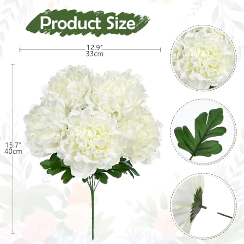 Briful Artificial Peony Flowers Bouquet 15.7" Faux White Silk Peonies Floral Arrangement Fake Flower Stems for Home Office Wedding Party Table Vase Centerpiece Decor - color: White