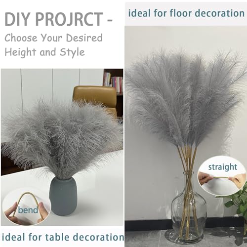 38" 10 Stems Faux Pampas Grass Tall - Grey Tall Pampas Grass Decor Pompas Floral Arrangement and Vase Filler for Boho Home Wedding Mothers Day Decoration - color: A-grey