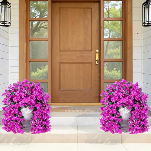 Lifewit Artificial Bougainvillea Flowers, 2 PCS Plastic Long Trailing Vines Fake Flowers for Outdoor Indoor Garden Porch Patio Balcony Decor, UV Resistant, Purple - color: Purple