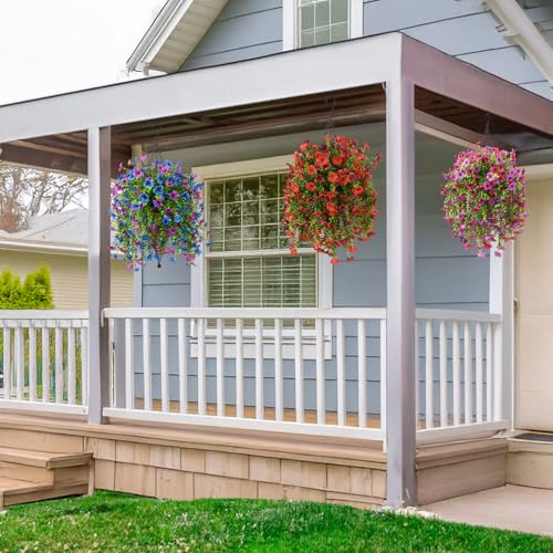 INQCMY 2Pcs Artificial Fake Hanging Flowers for Outdoors UV Resistant Artificial Plants for Spring Summer Decor Look Real Faux Flowers for Outside Home Planter Porch Patio Decor - color: Red Brown
