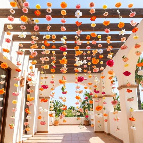 Suncalla 12 Pcs 70.8 ft Wildflower Garland Pre Strung Artificial Hanging Flower Vine Backdrop Decor from Ceiling Floating Silk Floral Garland for Garden Wedding Bridal Shower(Rose,Multicolor) - color: Multi Color, style: Rose