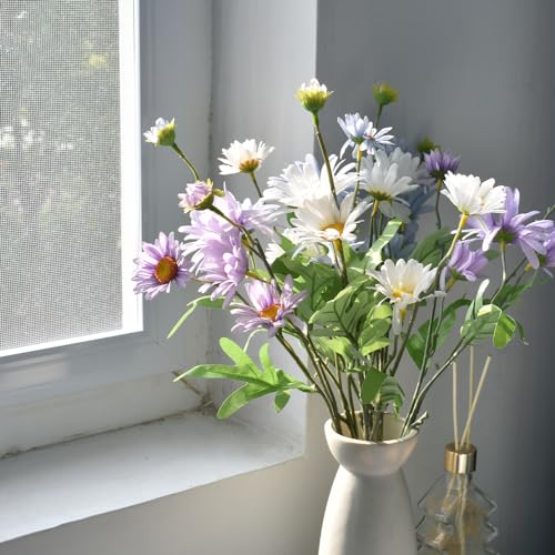 Artificial Wildflowers 6PCS, Artificial Daisy Flowers Silk Daisies Bouquet Faux Chamomile with Stems Wedding Bouquets Silk Flower Arrangements for Spring Easter Party Home Decor