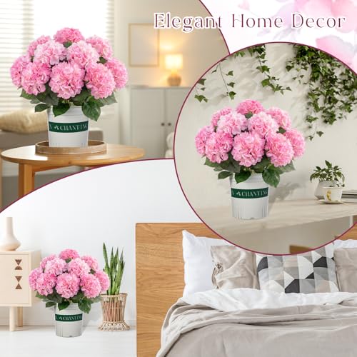Suncalla 2 Pack Artificial Hydrangea Flowers in Pot, 20 Inch Faux Silk Hydrangea Arrangement, Gradient Purple Potted Fake Flowers for Table Centerpiece, Home, Wedding, Entryway Decor(Pink) - color: Pink