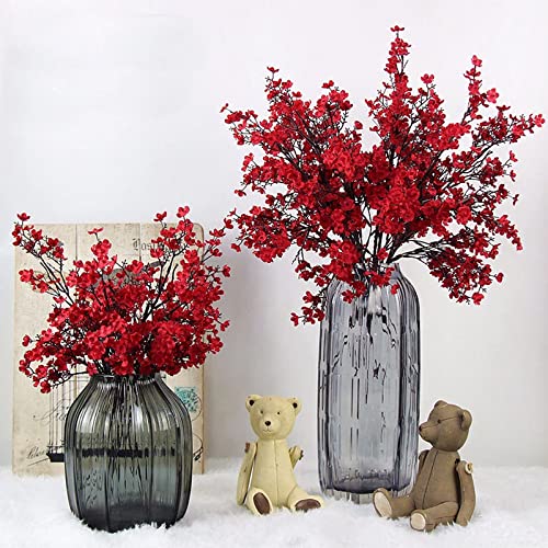 Hananona 10 Pcs Babys Breath Artificial Flowers Real Touch Fake Red Flowers Silk Plants for Christmas Home Decor Indoor Floral Arrangement Table Centerpieces Halloween Decor (Red, 10) - color: Red