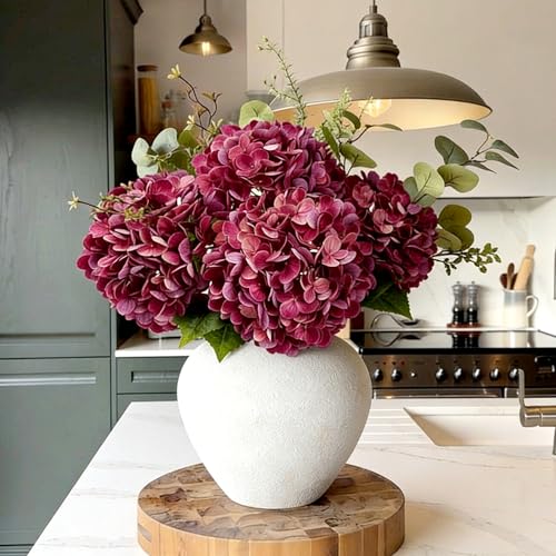 Jahe 4 Pcs Hydrangea Artificial Flowers, 20'' Tall Large Bloom Faux Hydrangea Flowers,Real Touch Fake Flowers, Bouquet Home Wedding Decor, DIY Floral Arrangement, Purplish Pink - color: Pink Purple