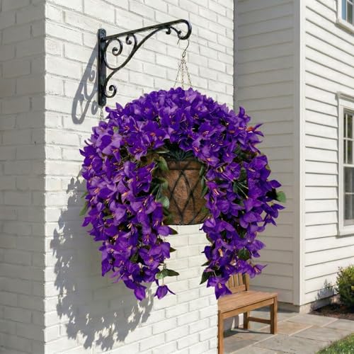 Artificial Flowers for Outdoors Fake Purple Bougainvillea Hanging Flower Decoration, 2Pcs Realistic Faux Silk Plants Long Trailing Vines, Spring Decor for Porch Patio Balcony Planter Yard - color: Bougainvillea - Purple
