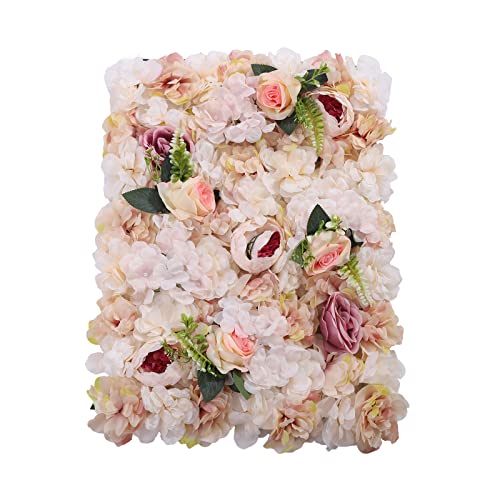 Flower Wall Panels Set, 6 Pcs Fake Rose Peony Flower Leaves Wall Mat - 24" X 16" (Pink, Yellow) - color: 6 Pcs Pink, Yellow