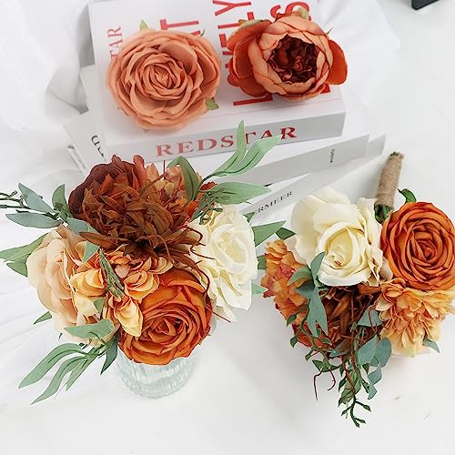 Bridesmaid Bouquets for Wedding - Set of 6 Artificial Flowers Bouquet for Fall Wedding Decoration Marriage Proposal Party Ceremony Anniversary Dining Table Centerpieces - Burnt Orange - color: Orange, size: 6pcs Bouquets
