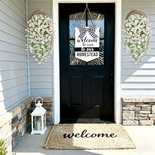 Artificial Hanging Petunias Flowers for Outdoor, 2pcs Fake Plants Long Vine Morning Glory Eucalyptus, UV Resistant Realistic Faux Greenery Indoor Outside Patio Porch Garden Spring Summer Decor, White - color: White
