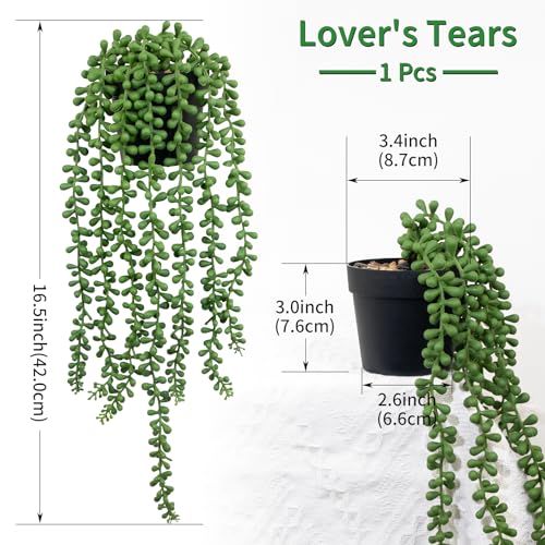 LOYWREE 3Pcs Fake Plants Indoor Artificial String of Pearls Plant in Black Pots, Realistic Green Faux Succulent Hanging Plants for Shelf Decor Desk Home Garden Decorations - color: String of Pearls, size: 3Pack