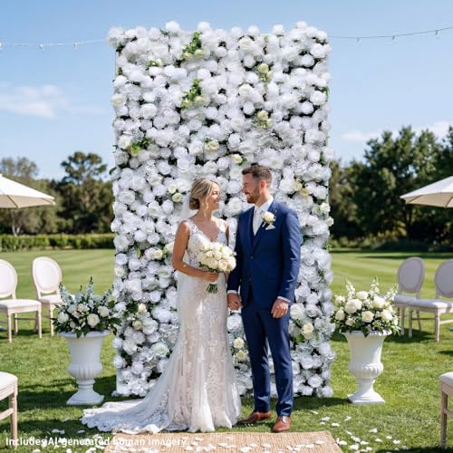 rosemorning 4x8FT White Artificial Flower Wall Backdrop,5D Silk Flower Wall Panel for Wedding Party Birthday Baby Shower Photo Booth Decor Easy to Install Reusable - color: Linen-white, size: 4Ft*8Ft