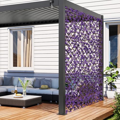 Giantex Expandable Fence Privacy Screen - Decorative Faux Purple Eucalyptus Fencing Panel for Balcony, Artificial Hedges with PE Leaves and Willow for Outdoors Garden Patio Deck Apartment, 1 Pack