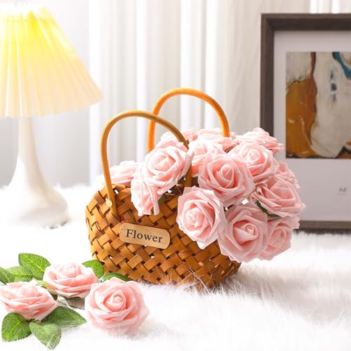50 Pcs Artificial Foam Rose Flower Faux Bouquet Wedding Fake Rose Gift for Mother's Day Women DIY Bridal Shower Party Table Birthday Home Spring Decor (Pink) - color: Pink