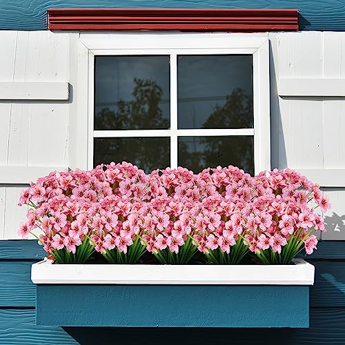 AGIRL 24 Bundles Artificial Flowers for Outdoor,No Fade Fake Plastic Flowers Faux Plants for Decoration Hanging Planters Indoor Outside Garden Porch Window Box Home Wedding Farmhouse - color: Pink, size: 24