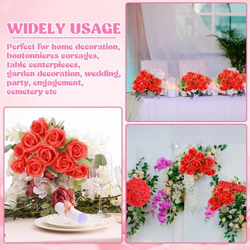 36 Pcs Silk Rose Bouquet Bridal Artificial Flowers,Fake Rose Long Stem Realistic Artificial Flowers Bulk for Wedding Bouquet Ball Arrangement Centerpiece Party Decor(red) - color: Red
