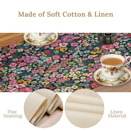 Wildflower Meadow Table Runner Linen Table Decor with Colorful Flower Garden Floral Printed for Dining Room, Kitchen, Farmhouse, Holiday, Party, Home Decorate 13" x 36" - color: Floral_21, size: 13"W x 36"L (Pack of 1)