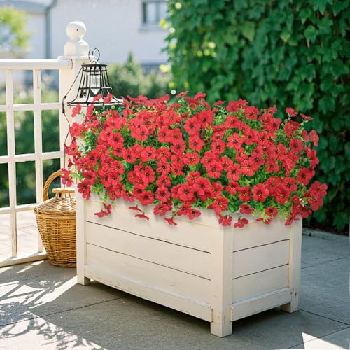 20 Bundles Artificial Flowers for Outdoors Decoration Fake Silk Flowers UV Resistant Faux Plants Artificial Daisy Eucalyptus for Spring Summer Garden Yard Porch Window Home Decor, Red - color: Red