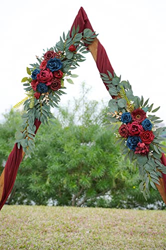 ponatia Wedding Arch Flowers (Pack of 2), Burgundy and Navy Flowers Wedding Decorations for Wedding Welcome Signs, Wedding Arches for Ceremony Reception - color: Burgundy & Navy Blue