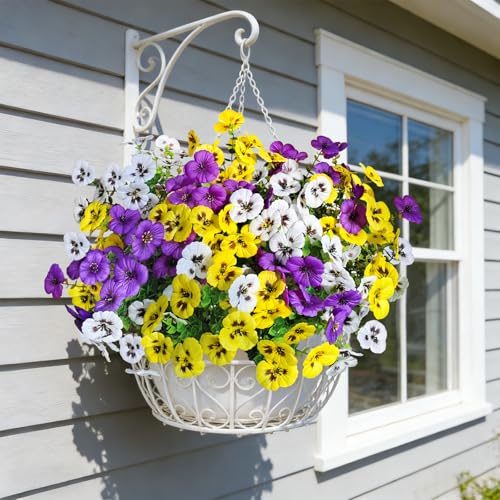 20 Pcs Artificial Fake Pansy Flowers for Outdoors, Faux Silk Pansies Spring Flowers UV Resistant Artificial Plants Outdoor for Planter Front Door Porch Yard Patio Home Decor(Purple Yellow White) - color: Purple, Yellow, White, size: 20 Pcs