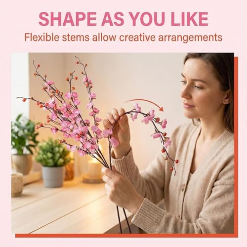 8pcs Pink Cherry Blossom Branches Artificial Flowers for Winter Spring Indoor Decoration, 36" Plum Fake Peach Plants for Wedding Home Office Bedroom Party Decor (Pink, 36in) - color: Pink, size: 36in