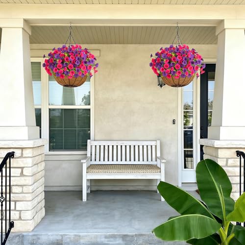 ADXORA 12 Bundles Morning Glory Artificial Flowers for Outdoor Decoration UV Resistant Fake Plastic Plants Artificial Greenery for Indoor Outdoor Garden Patio Window Box Home Decor - color: Hot Pink,dark Purple