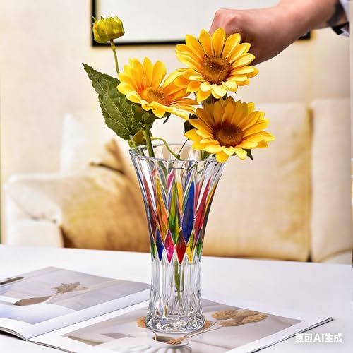 Glass Vase for Flowers Modern Vases Home Decor Unique Flower Vase for Bouquet 7.7" Centerpiece Vase Decor Room,Living Room,Library,Office,Table,Entryway,Modern Farmhouse(Crystal Clear) - color: Crystal-7