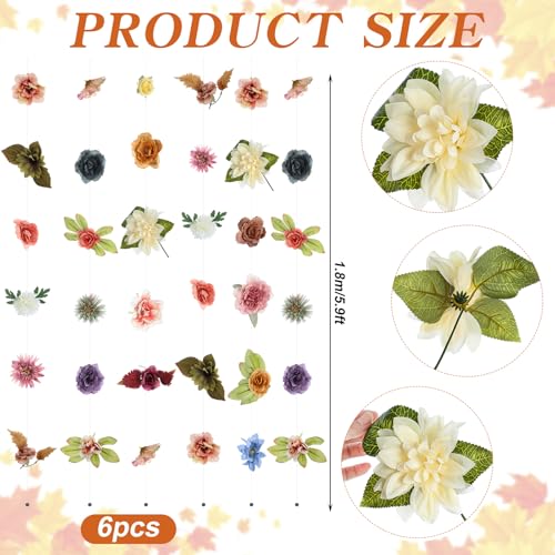 XunYee 6 Pcs 35.4 ft Flower Garlands Artificial Wildflower Vines Floral Hanging Backdrop Fake Flower Garlands Faux Silk Wildflower Vine for Wedding Bridal Shower Home Garden Wall Arch Decor(Boho) - style: Boho
