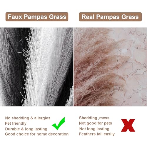 Black&White&Gray Pampas Grass Small, 30 Pcs 17" Faux Pampas Grass Short Decor, Pompas Grass Flower Arrangement and Vase Filler for Boho Home Wedding Decoration - color: Black&white&gray, size: 17'' Tall