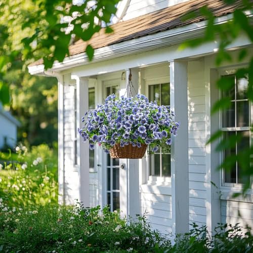 Grunyia Artificial Fake Flowers for Outdoor Spring Decoration, 16 Bundles Faux Silk Colorful Daisy UV Resistant Realistic for Outside Porch Patio Home Yard Garden Planters Pots Window Box (Blue) - color: Blue