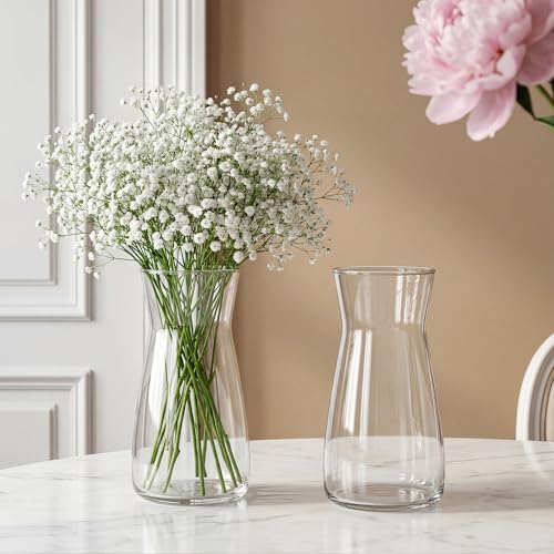 8 inch Flower Vase,Set of 2 Glass Vases for Flowers,Clear Glass Flower Vase for Centerpieces Table,Flower Bouquet Decoration,Wedding Decor Gift,Birthday,Living Room,Dining Table - color: Clear