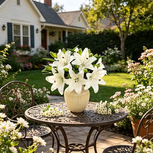 Kimura's Cabin 6Pcs Tiger Lily Artificial Flowers Real Touch Fake Lilies with Stems Faux Lilies Bouquet for Wedding Floral Arrangements Easter Home Table Centerpiece Office Decor(White) - color: White