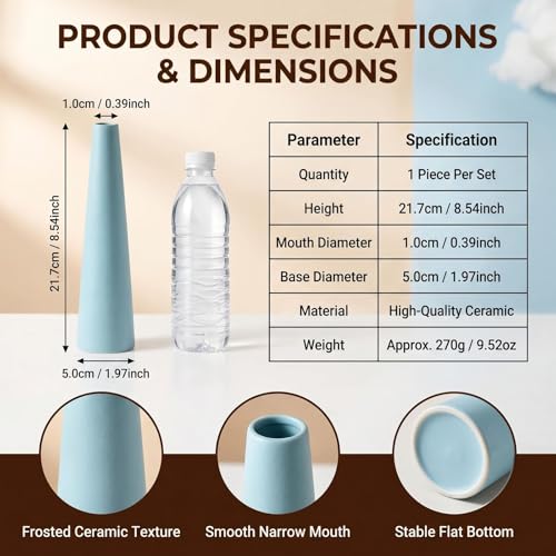 Small Ceramic Bud Vase, Tall Conic Single Stem Vase, Decorative Floral Centerpiece for Home Office Living Room Wedding Decor - color: Light Blue