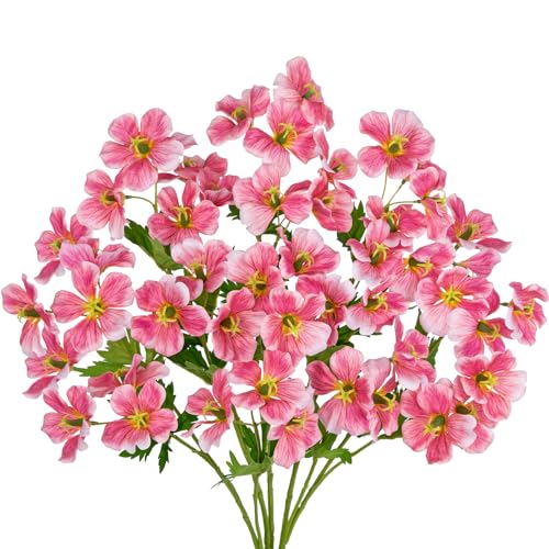 Hollyone 9 Heads Dark Pink Artifical Lilies Flowers 5Pcs Faux Stargazer Lily Flowers Plants Bush Arrangement Bouquets Fake Lily Stem Plant for Indoor Home Decor Table Office Party Wedding Decoration - color: Dark Pink