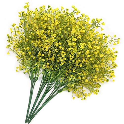 Artificial Plants, Plastic Shrubs Fake Simulation Bushes Wedding Outdoor Home Garden Verandah Parterre Office Table Centerpieces Arrangements Decoration DIY Planter Filler - Yellow 4 Pack - color: Bell Grass Yellow / 4pcs