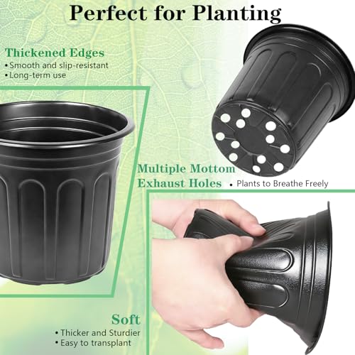 60-Packs 1 Gallon-S Flexible Plastic Plant Nursery Pots with 10 Pcs Plant Labels, Thickened Soft Seed Starting Container for Seedlings, Vegetables, Succulents and Cuttings - size: 1 Gallon
