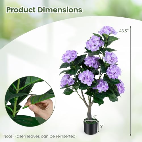 Goplus Artificial Hydrangea Tree, 2 Pack Fake Floral Plant w/11 White Flowers & Realistic Trunk in Plastic Nursery Pot, Indoor Silk Flower Tree for Home Office Living Room Housewarming Gift (Purple) - color: Purple