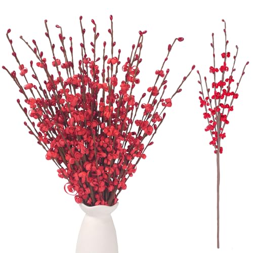 Wootkey 10Pcs 17.5'' Red Flowers Artificial Jasmine Flowers Faux Patriotic DIY Floral Art Red Berries Stem for Valentine's Day Table Centerpieces Vases Home Wedding Bouquets Party Decorations - color: Red, size: 10pcs-17.5''