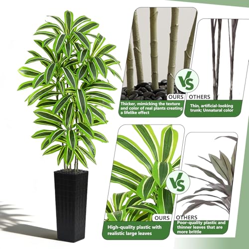 Artificial Yellow Dracaena Tree - 7FT Tall Fake Plants with Black Planter - Artificial Plants Indoor Floor Plant in Pot - Large Tropical Fake Yucca Potted Tree for Home Office Living Room Decor - color: Black-yellow Leaf, size: 7 FT