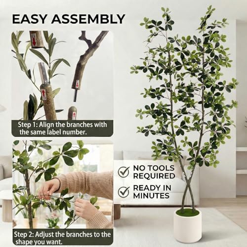 7ft Fake Olive Tree Artificial Indoor,Artificial Olive Tree with Pot,Large Olive Branches,for Home Office House Living Room Decor. - color: 7ft