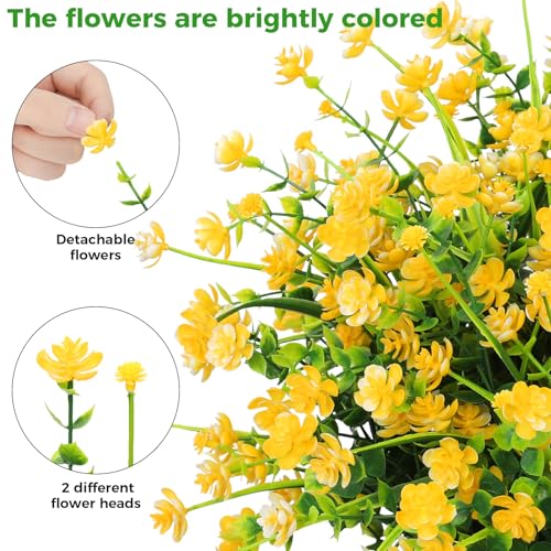 20 Bundles Artificial Flowers for Outdoors Fake Plastic Flowers UV Resistant Realistic Faux Plants Shrubs for Spring Summer Garden Porch Yard Patio Planter Window Box Home Decor, Yellow - color: Yellow