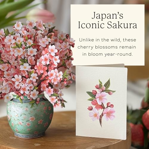 Freshcut Paper Mini Japanese Cherry Blossoms 6 Inch Life-Sized 3D Pop Up Card – Greeting Card, Birthday, Mothers Day, Thank You, Gifts for Mom and Her – Includes Notecard and Envelope - color: Japanese Cherry Blossoms, size: Mini