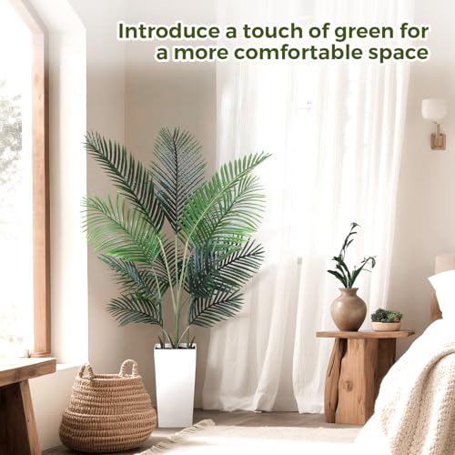 Jocoevol Artificial Golden Cane Palm Tree 5FT, Artificial Palm Tree with Pot, Fake Palm Tree for Home Living Room, Tropical Palm Tree for House Warming - size: 5ft