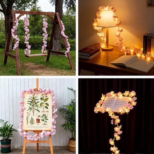 10 Pack 60 FT Cherry Blossom Flowers, Artificial Cherry Blossom Branches, Light Pink Faux Sakura Flowers Vines for Wedding Arch, Party Decor, Home & Office Spring Summer Decoration