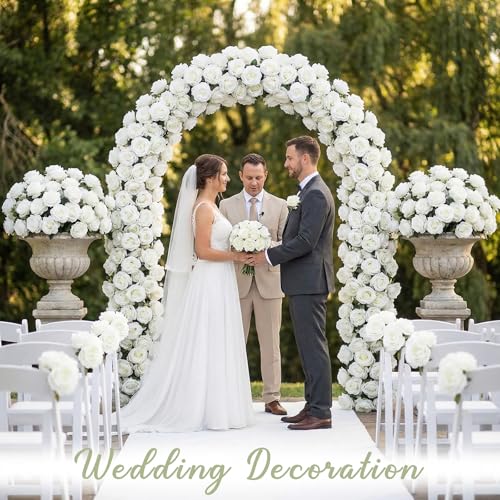 Suncalla 80 Pack Austin Rose Peonies, 3.94 Inch Artificial Flowers Heads Bulk with Stems Leaves for Arrangement Wedding Centerpiece Banquets Party Home Kitchen Decor DIY(White) - color: White