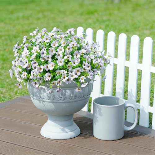 12 Bundles Artificial Flowers for Outdoor UV Resistant and Realistic, Faux Daisy Fake Flowers with Eucalyptus Leaves for Porch, Patio, Planter, Window Box, Home, Garden Decor - color: White