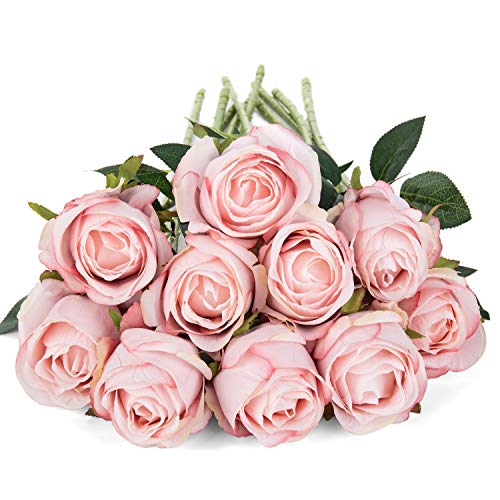 10pcs Artificial Rose Flowers Long Stem Fake Silk Roses for DIY Wedding Bouquet Table Centerpiece Home Decor (Light Pink) - color: Light Pink