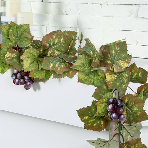 Artificial Grape Leaf Garland Vine Plant for Decoration Fake Greenery Garlands Hanging Leaves with Grapes for Wine Italian Themed Party Decor Wedding Photo Stage Favors(20 ft,Light Green) - color: Light Green, size: 20 FT